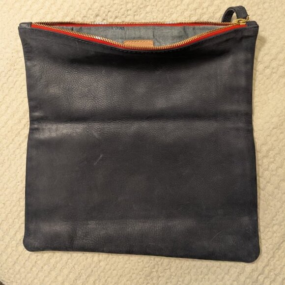 Clare V. Foldover Leather Clutch Navy Made in USA - Picture 9 of 10
